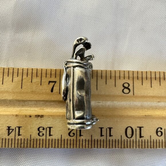 Solid Sterling Silver 925 Three Dimensional Golf Club Bag Brooch Size 1'' Length - Picture 10 of 11